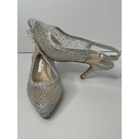 Lady Couture Lola Embellished Pointed Toe Slingback Pump Heel-Silver Size 6 #333 - Picture 5 of 12
